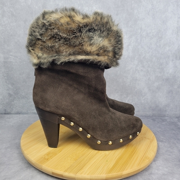 Michael Kors Brown Parker Faux Fur Leather high heels Booties Size 9M - Picture 2 of 14